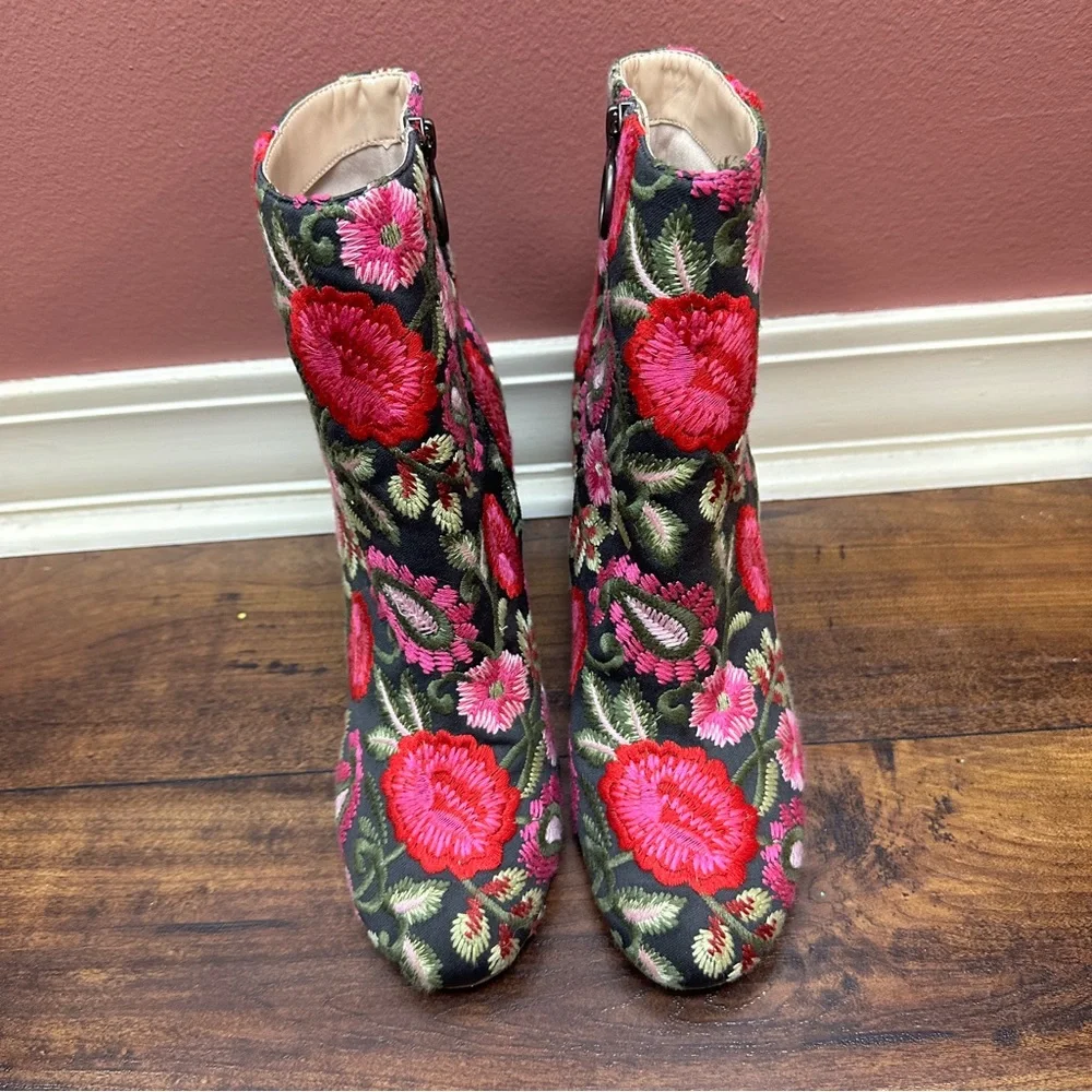 Sole Society Floral Embroidered Ankle Boots - Black and Pink - Picture 5 of 7